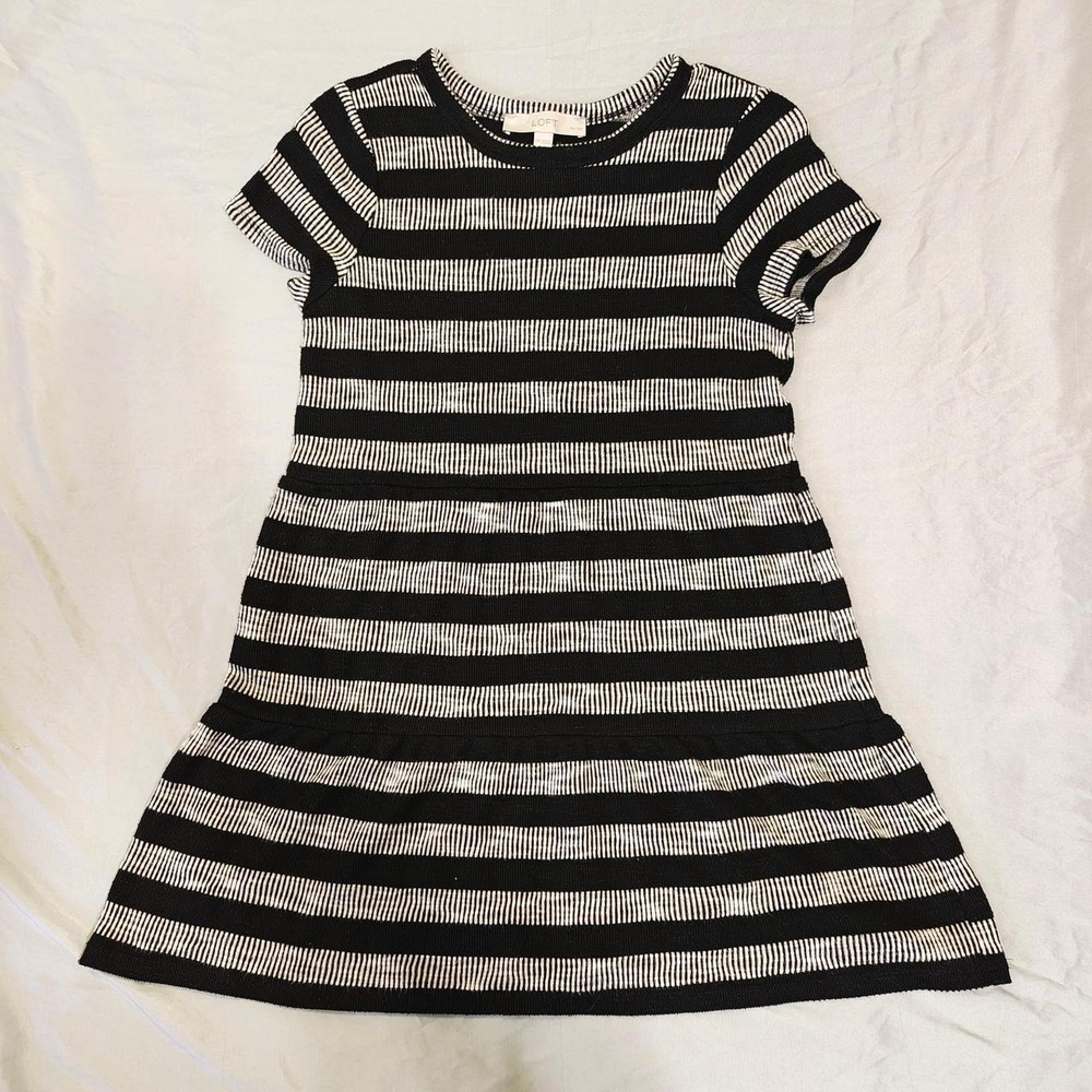 LOFT Petites Black White Striped Short Sleeve Tiered Knit Dress XS Petite